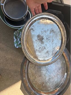 Two metal serving trays