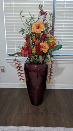 Large Floor Flower Vase With Artificial Flowers 