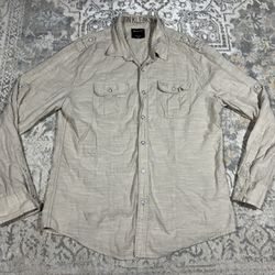 Calvin Klein Jeans Mens Size XL Beige Long Sleeve Button Down Shirt 