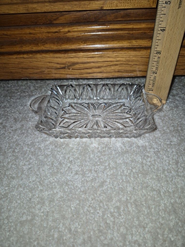 Vintage Rectangular Clear Glass 2 Handled Tray