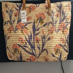 Macys E45xtra-Large Printed Straw Floral Tote