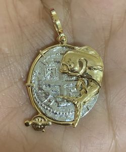 Atocha silver coin in gold bezel