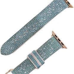 Green PU Watch Strap Bling Bling Replacement Watch Band Decorative Electronic Watch Bracelet 41mm