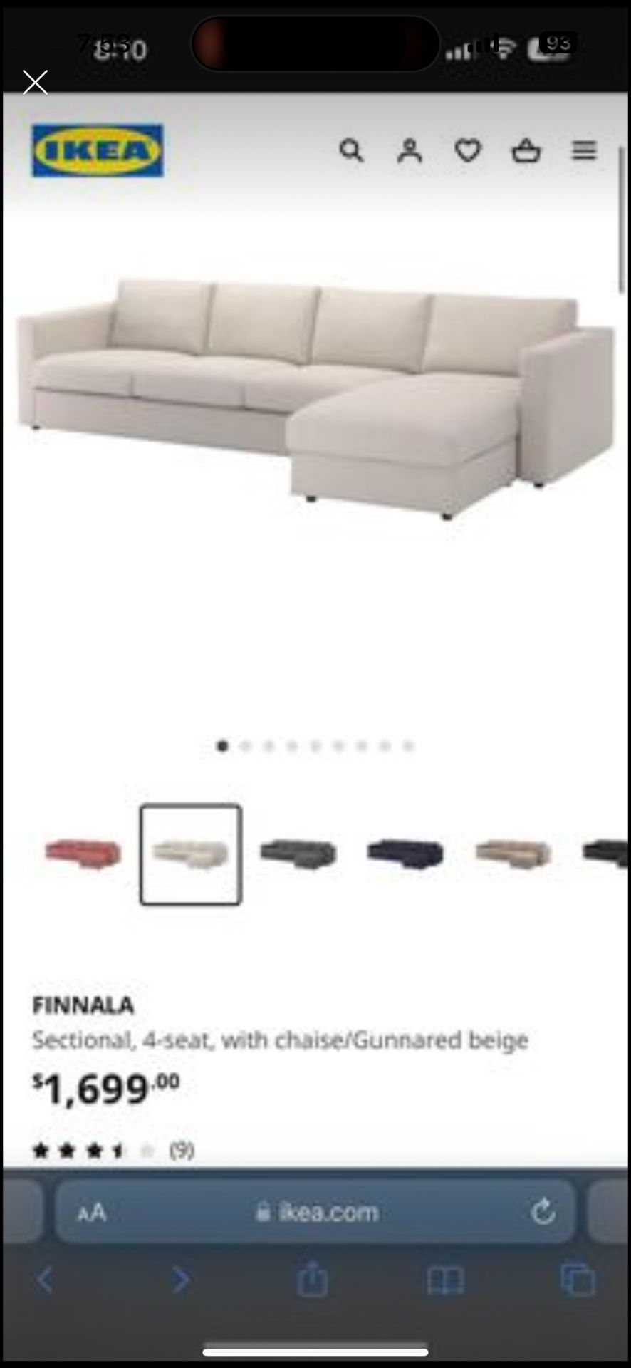 IKEA Finnala Sectional, 4-seat, Sofa, Couch