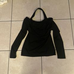 Black Halter Top With Long Sleeves . Size M 