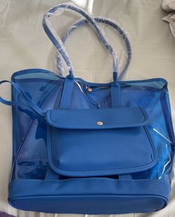 NWT Set of 2 Blue See Through Tote and Small Bag/cosmetic Bag