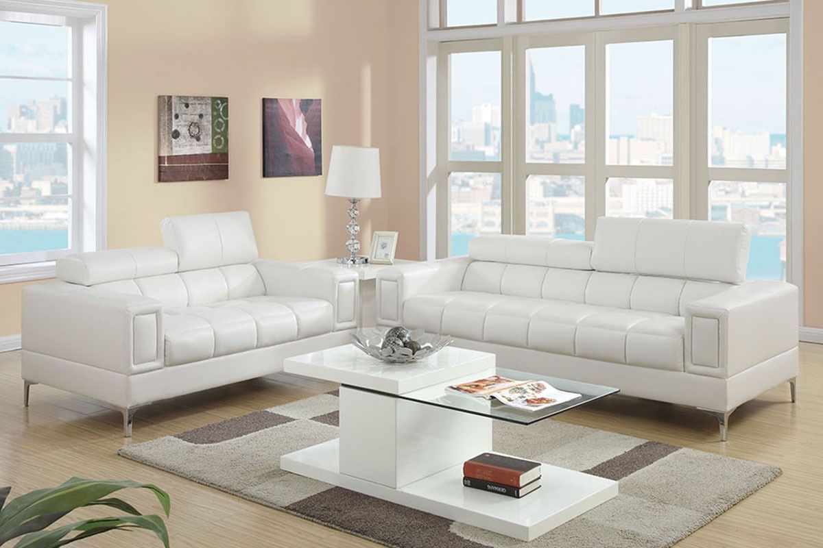 White Faux Leather Sofa And Love Seat Set 