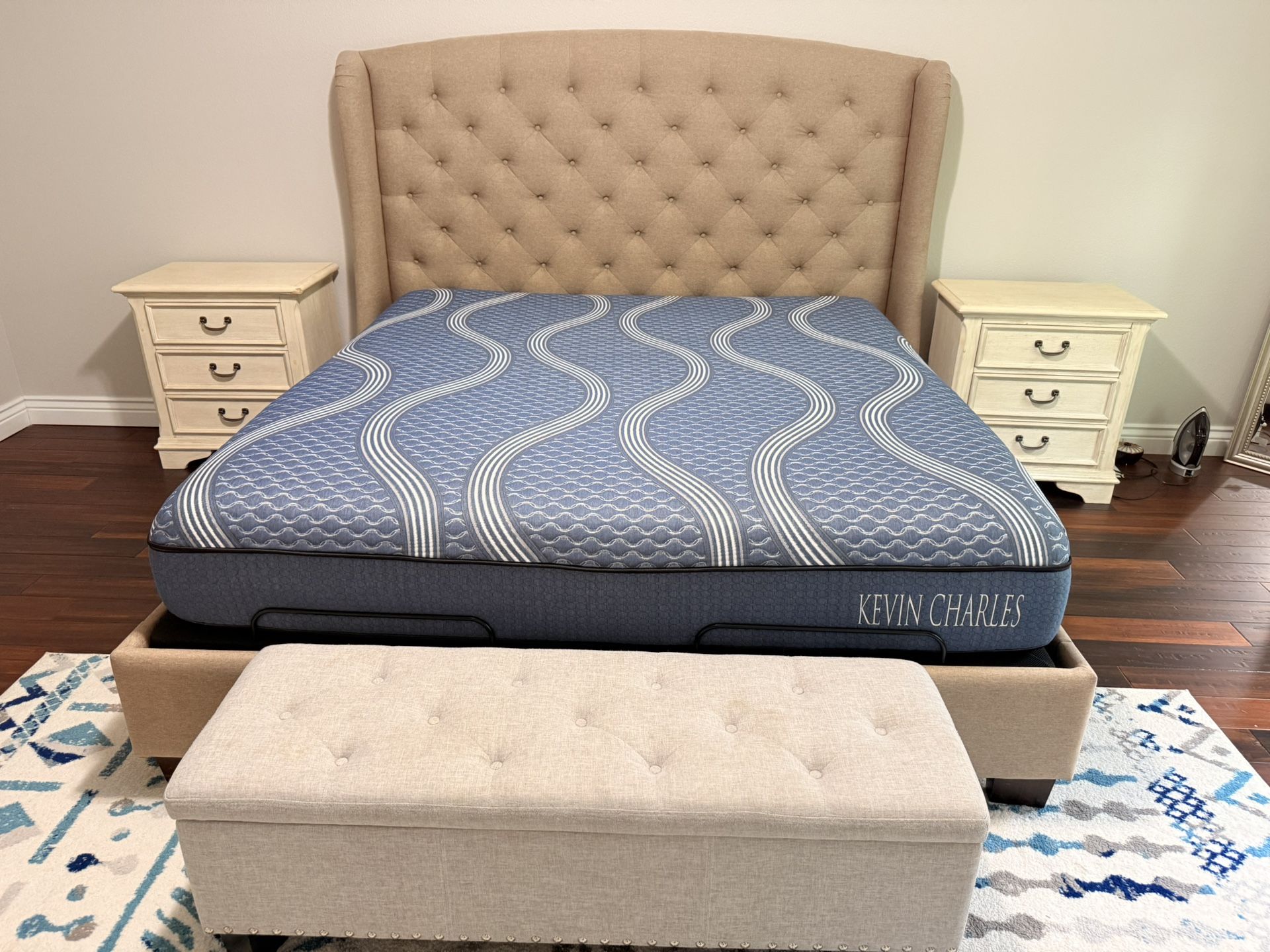King Size Bed + Mattress With Tilting Frame And Massage + Storage.