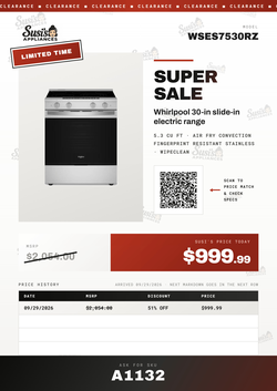 Whirlpool WSES7530RZ Electric range