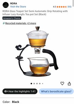 RORA Glass Teapot Set Semi Automatic Drip Rotating with Infuser Lazy Kungfu Tea pot Set (Black)