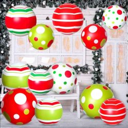 Jetec 12pc 16/24in Inflatable Ornament Hanging Christmas Decor Red/Green/White