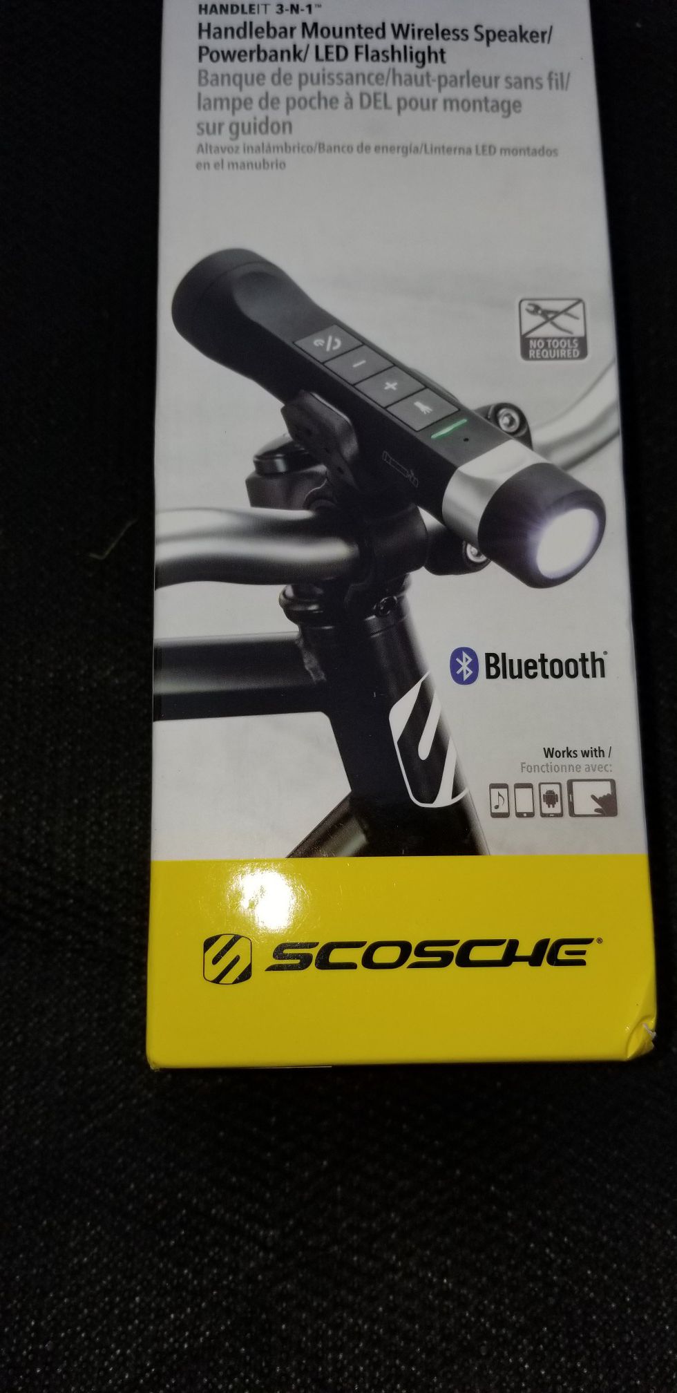 Bluetooth handlebar mounted wireless speaker power bank LED flashlight
