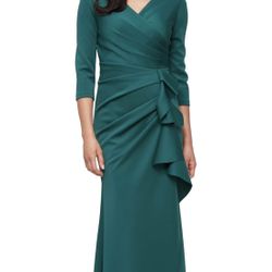 Alex Evenings Women's Long Surplice Dress  Color: Pine Crepe Size: 12  Fabric type 95% Polyester, 5% Spandex Care instructions Hand Wash Only Origin I
