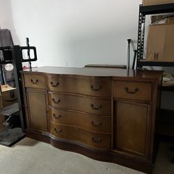 Antique Solid Wood Buffet Sideboard – Serpentine Front, Vintage
