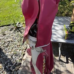 Vintage Woman’s Leather Golf Bag with Golf Clubs and Covers