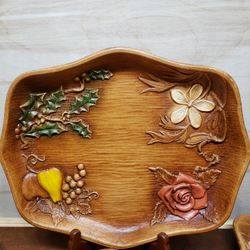 Embossed 1950's Resin Wood Looks Trays 