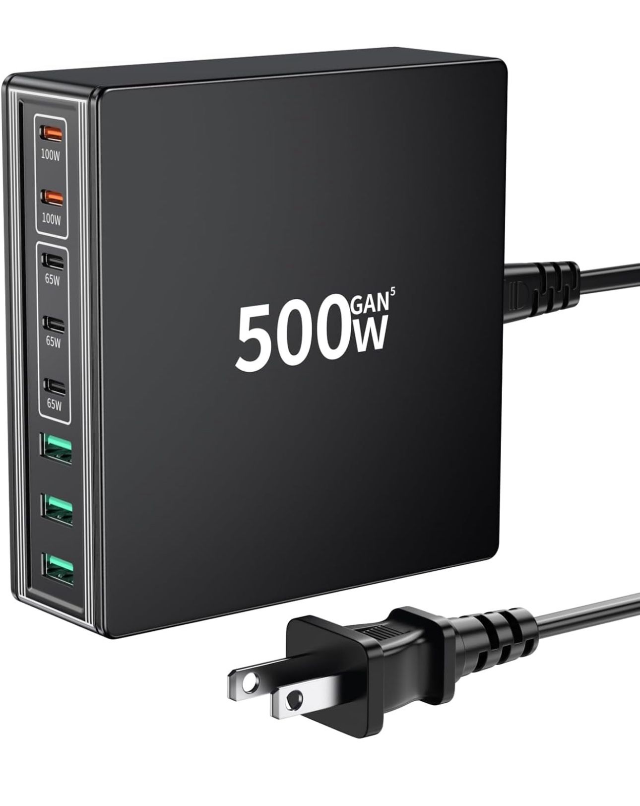 New-500W USB C Charger Block: 8-Port GaN Charging Station Hub - Dual 100W PD, 3x65W USB-C Fast Charge, Compact Adapter - Wall Plug Power Hub for MacBo