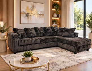 Dark brown Ribbed Plush Sectional Sofa