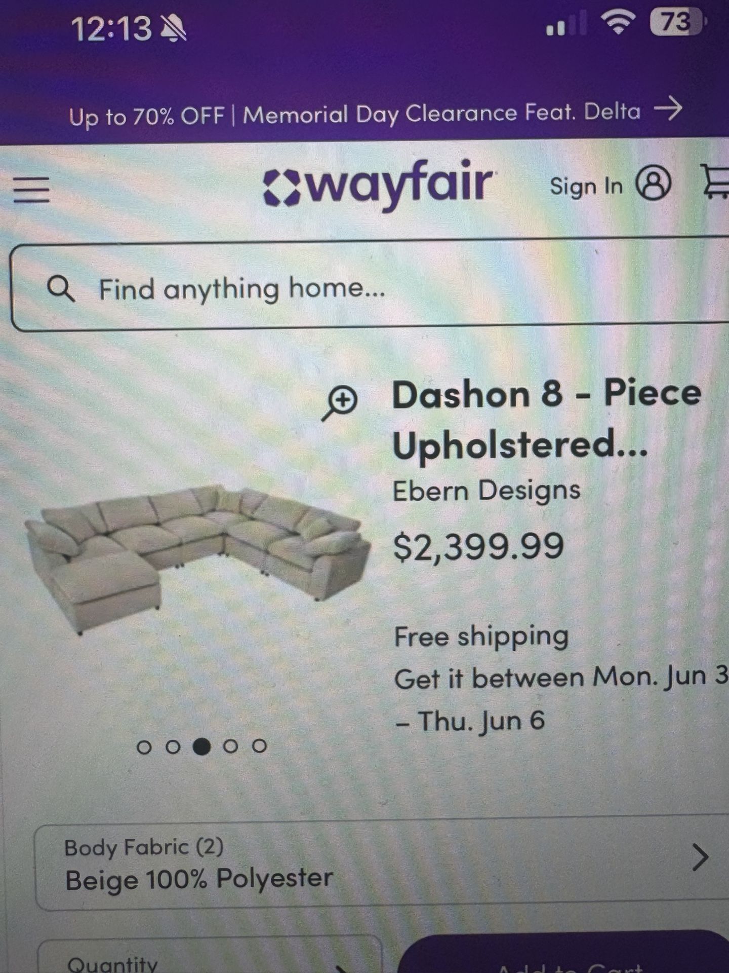 8 Piece Upholstered Sofa $450