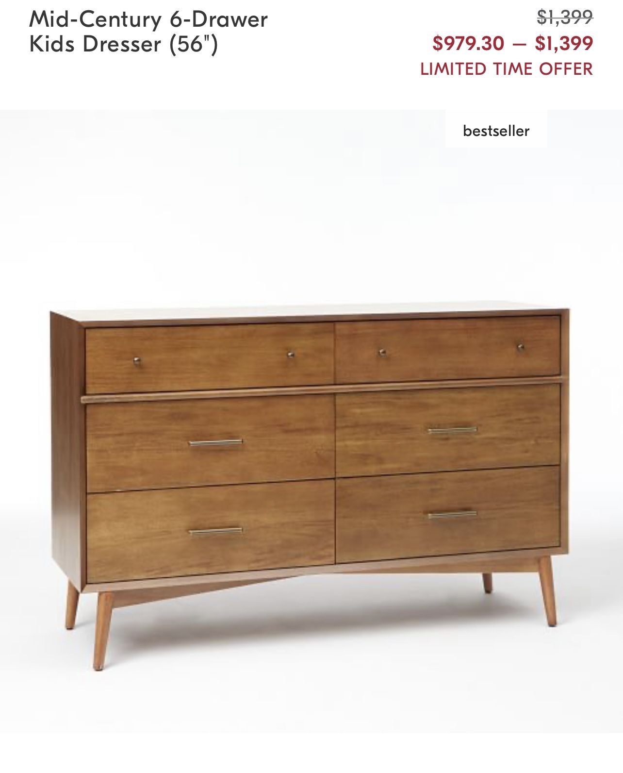 West Elm..!! Mid Century 6 Drawer Dresser (56)…!!!