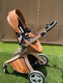 Hot Mom Baby Stroller Reversible Luxury PU Leather, Brown