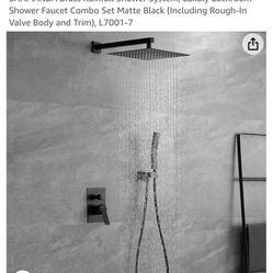 SHAMANDA Brass Rainfall Shower System, Luxuly Bathroom Shower Faucet Combo Set Matte Black (Including Rough-In Valve Body and Trim), L7001-7