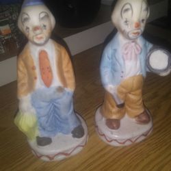 2 Vintage Clown Figurines