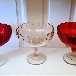 Vintage Red Pink Glassware Indiana Teardrop Vase Bowl Candy Dish 