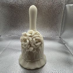 Vintage Collectible White Ivory Ceramic Porcelain Bell 3D Sculpted Roses on Bell