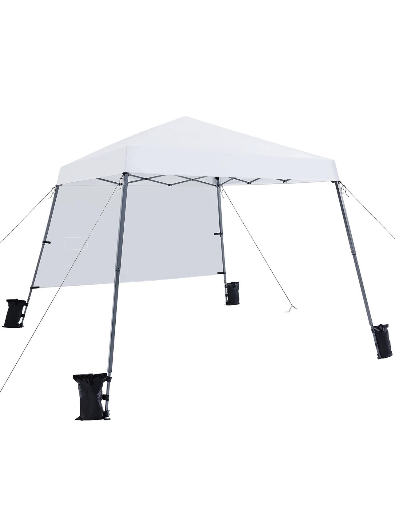 Pop Up Canopy Tent with Backpack, 10x10 Base Portable Easy One Person Setup Folding Shelter Compact Lightweight Slant Leg Canopy with 1 Sidewall, 8x8