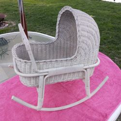 Antique Wicker Doll Rocker And Cradle 