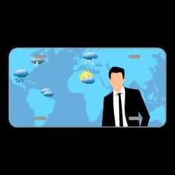 License Plate Novelty Car Front Weather News Reporter Man Showing