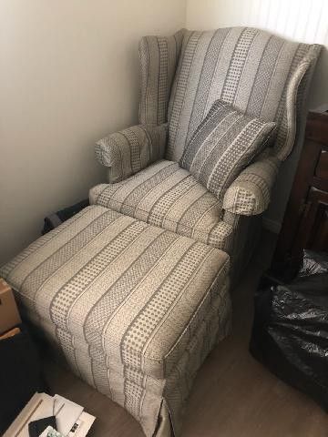 Silk Chippendale Wingback Chair with Ottoman