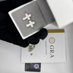 S925 Silver Moissanite Earrings VVS1 Certified Cross Style 