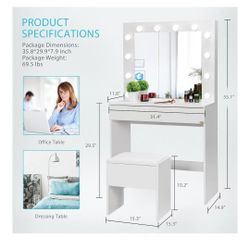 Vivohome Vanity Set With 12 Light Bulbs