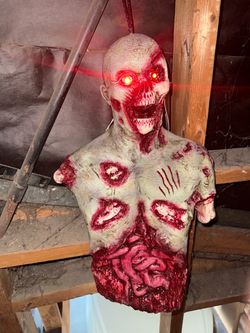 Zombie Torso Halloween Prop with LED Eyes
