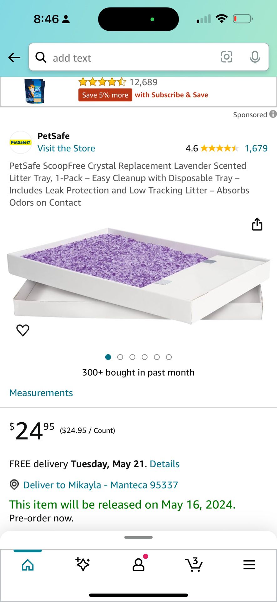 PetSafe ScoopFree Crystal Replacement Lavender Scented Litter Tray, 1-Pack – Easy Cleanup with Disposable Tray – Includes Leak Protection and Low Trac