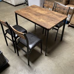 Dining Table Set for 4, 43.3" Dining Room with 4 Upholstered PU Leather Chairs, Modern Wood Table and Chairs Set, 5-Piece Dinette Breakfast Nook, Smal