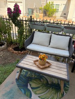 Outdoor Wicker Loveseat and Coffee Table Set