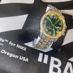 Green Bezel Iced Out Watch 