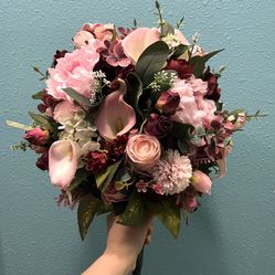 Burgundy and Pink Bridal Bouquet 