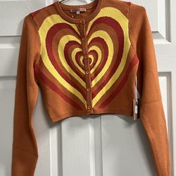 Bailey Rose Orange and Yellow Heart Cardigan Sweater - Size XS - NWT