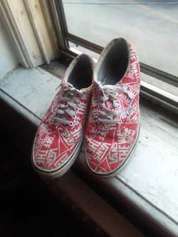 Red and white Van's size 10