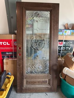 Solid Wood Exterior Door with Decorative Glass