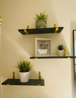 (5) Black & Gold Wall Shelves with IKEA Decor