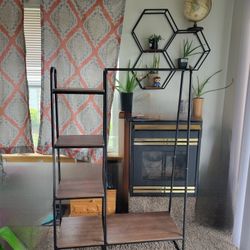 Garment Rack And Shelves, Dark Wood Piece