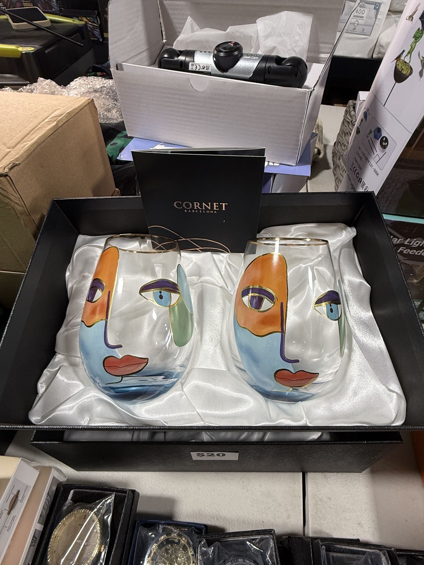 Stemless Wine Glasses Hand-painted Set 2-pack