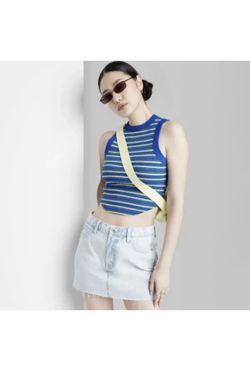 Women's High-neck Tank Top - Wild Fable Size M Blue Stripe