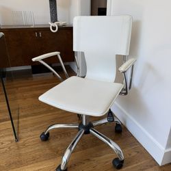 White Leather and Chrome Desk Chair 