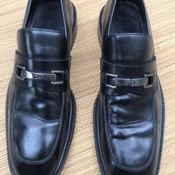 Gucci Men Size 11 Block Leather Silver Horsebit Shoes 